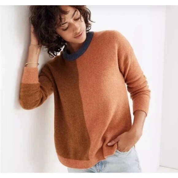 Madewell Westlake Women’s Colorblock Sweater Brown Pink Crewneck Cozy Size XS/S - Picture 1 of 10